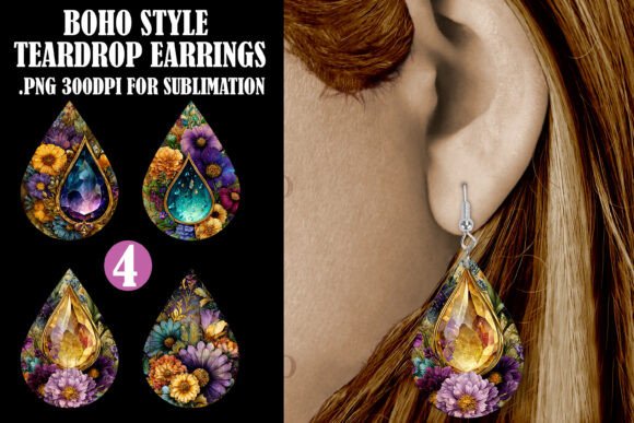 Boho Floral Teardrop Earrings PNG, S2 Review