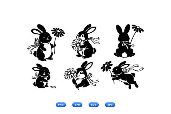 Cute Bunny Floral Clipart Review for Embroidery