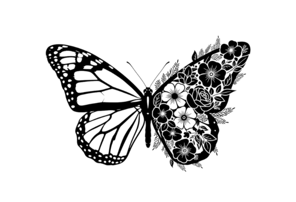 Floral Butterfly Black and White Vector Review