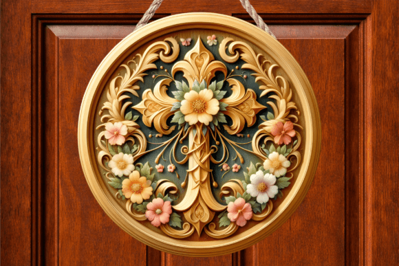 Floral Gold Cross Round Wood Door Sign Review