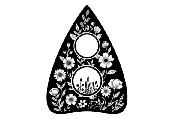 Floral Ouija Planchette Black White Art Review